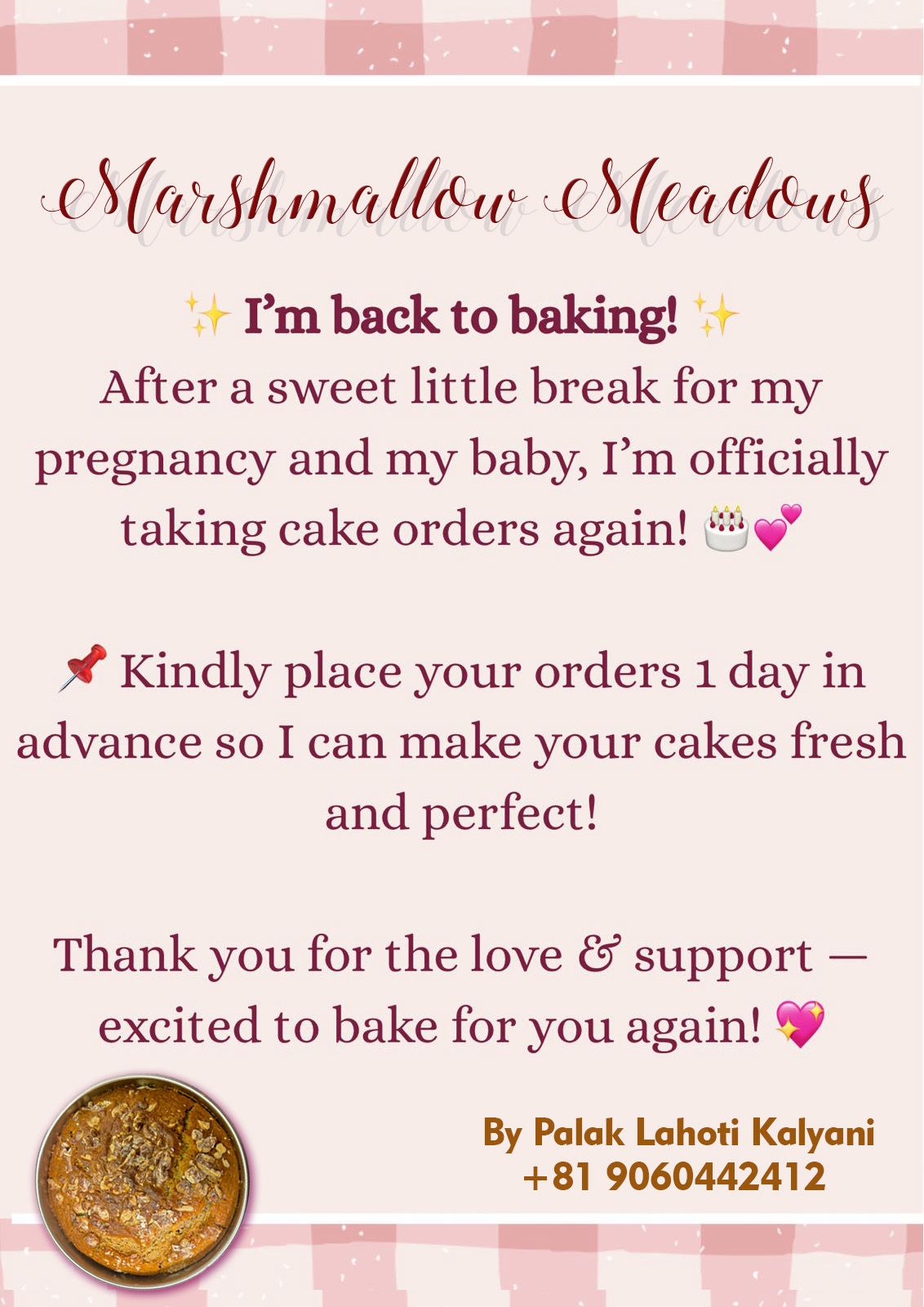 I'm back to baking! After a sweet little break for my pregnancy and my baby, I'm officially taking cake orders again!