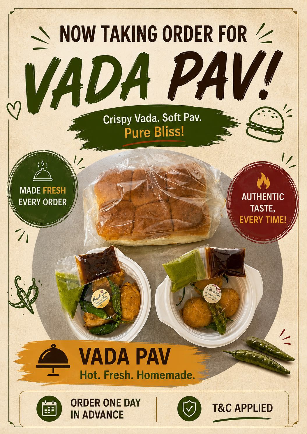 Vada Pav - Mumbai's iconic potato fritter slider with chutneys, homemade Indian street food in Tokyo